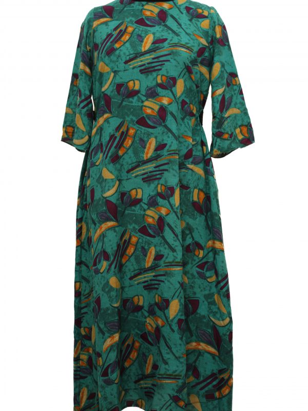 Add to Wishlist Click to enlarge Abstract Printed Peacock Green Long Dress