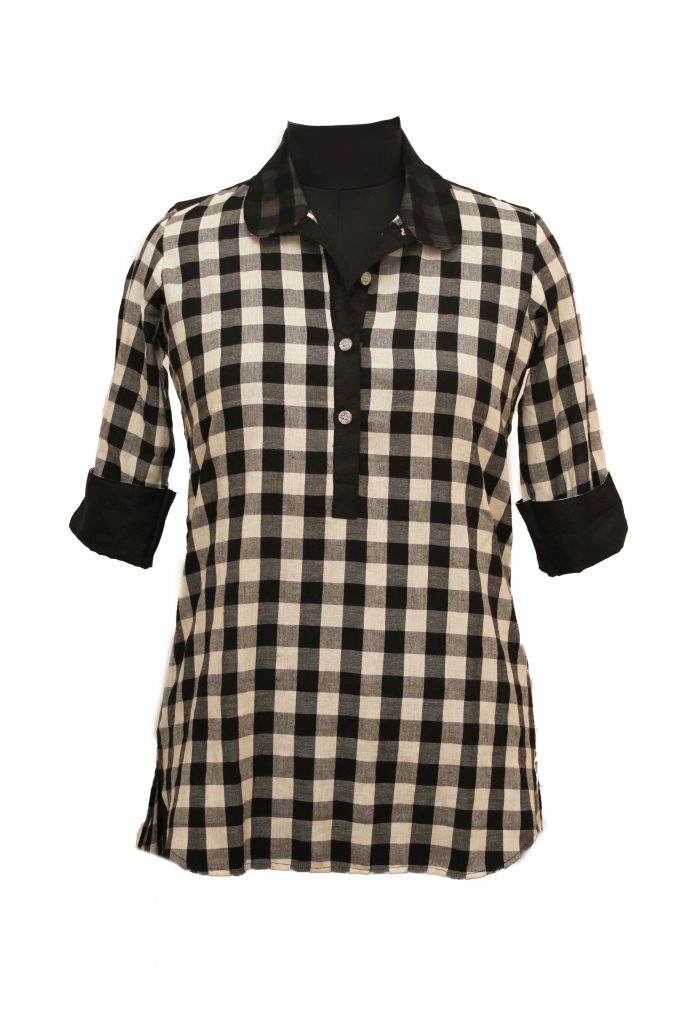 Plus size office wear online - Black and White Checked Top - LotusLane