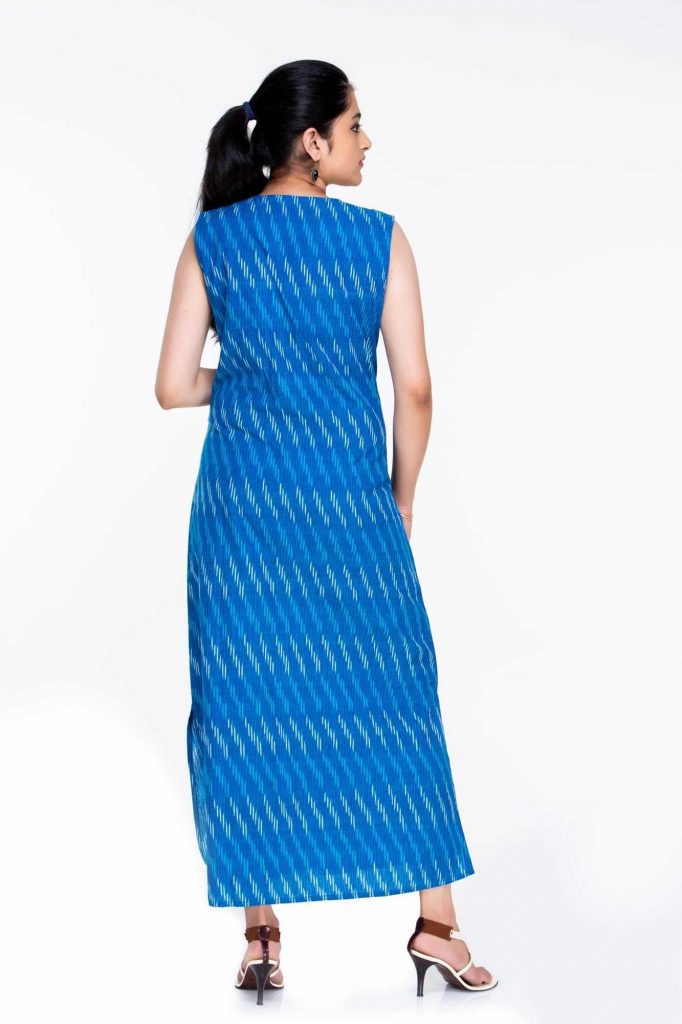Ikat Long Dress Designs - Heavenly Blue Ikat Long Dress - LotusLane