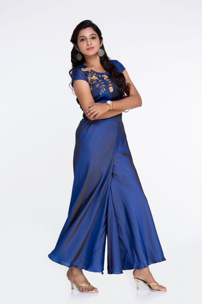 Designer Dresses - Blue Crepe Jumpsuit - LotusLane - Plus sizes available