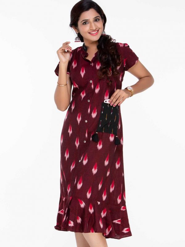 Red Ikat Indo Western Dress