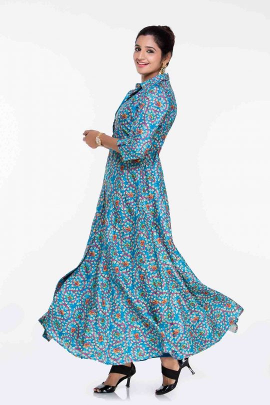 Blue Floral Kalamkari Indian Dress