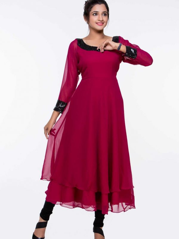 Maroon Georgette Sequinned Tunic