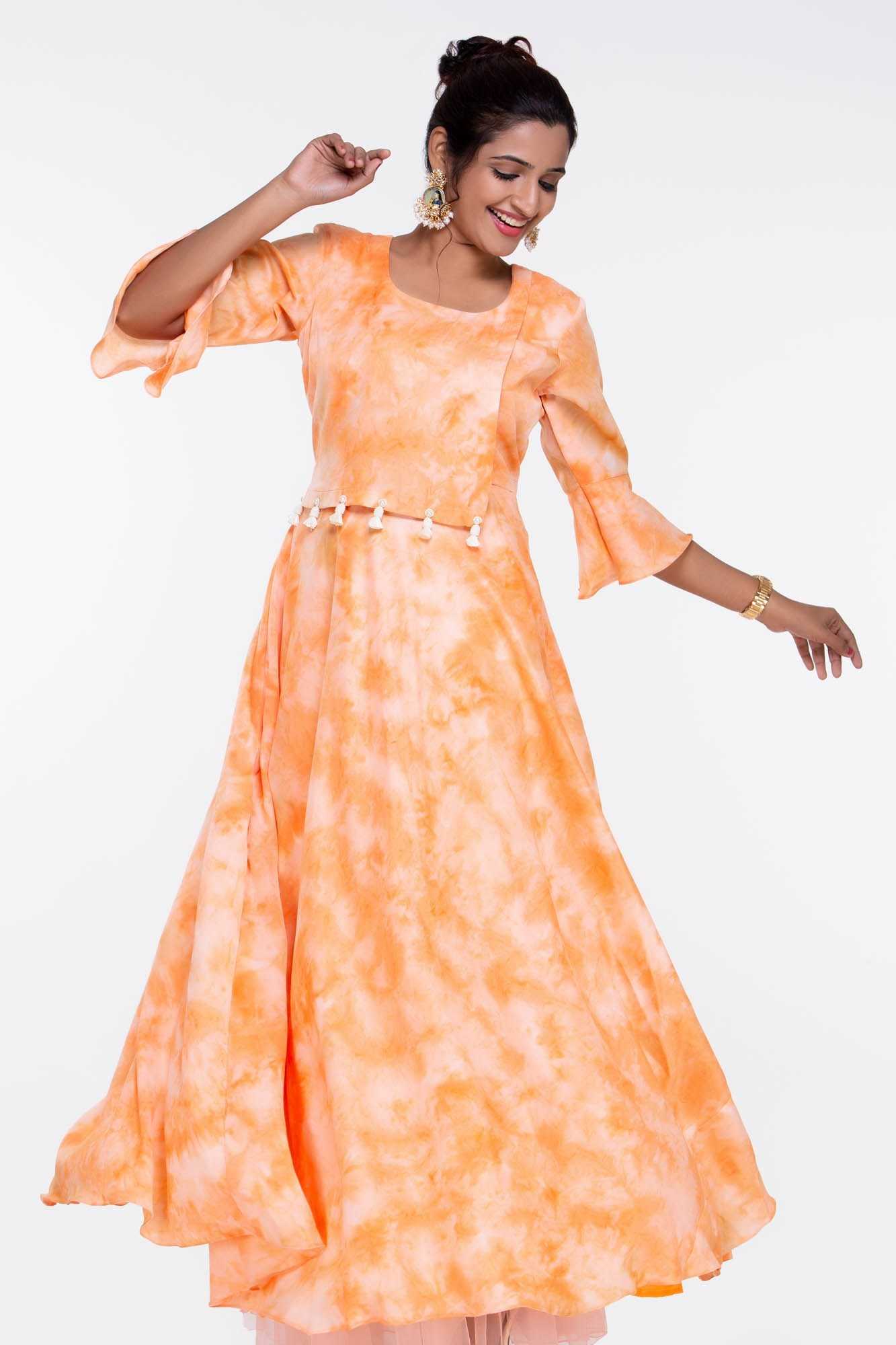 Beautiful Orange Color Ruffle Flair Anarkali Gown – subhvastra