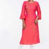 Pure Linen Pink Kurti with Embroidery