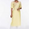 Pure Linen Yellow Kurti with Embroidery