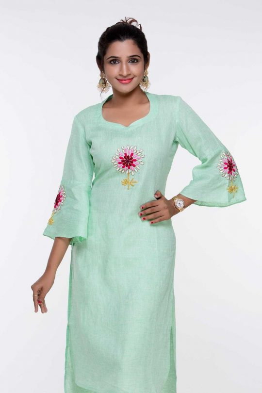 Pure Linen Kurti with Embroidery