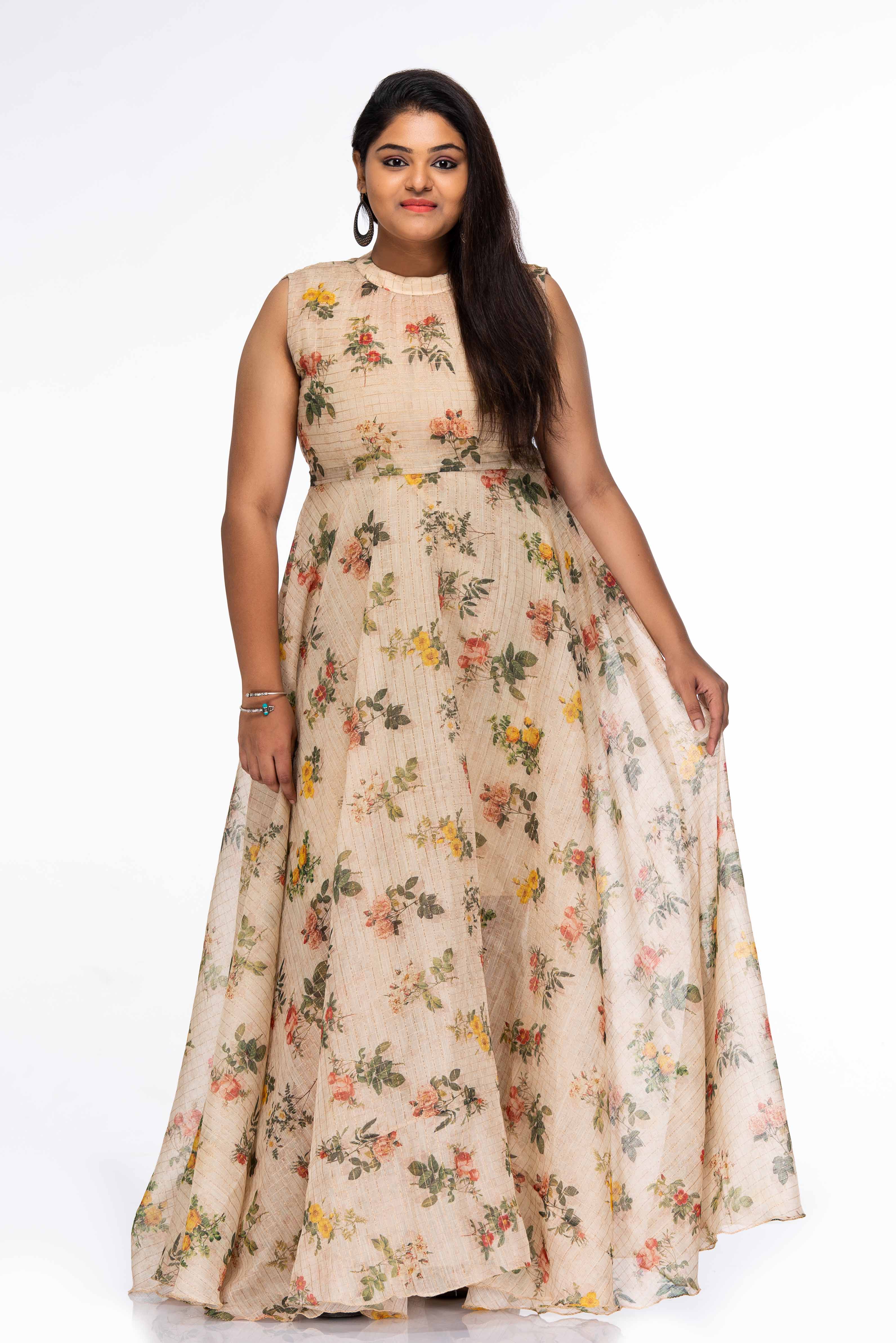 Flower Maxi Gown With Dupatta