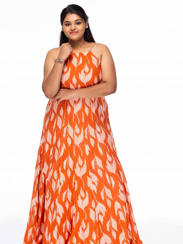 ORANGE FLORAL PRINT PLUS SIZE MAXI DRESS