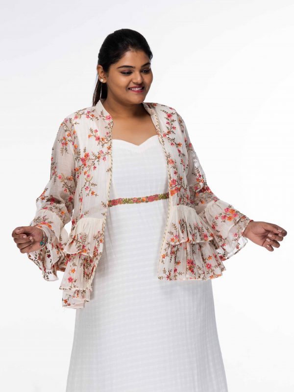 LILY WHITE EMPIRE WAIST PLUS SIZE MAXI DRESS WITH OVERCOAT