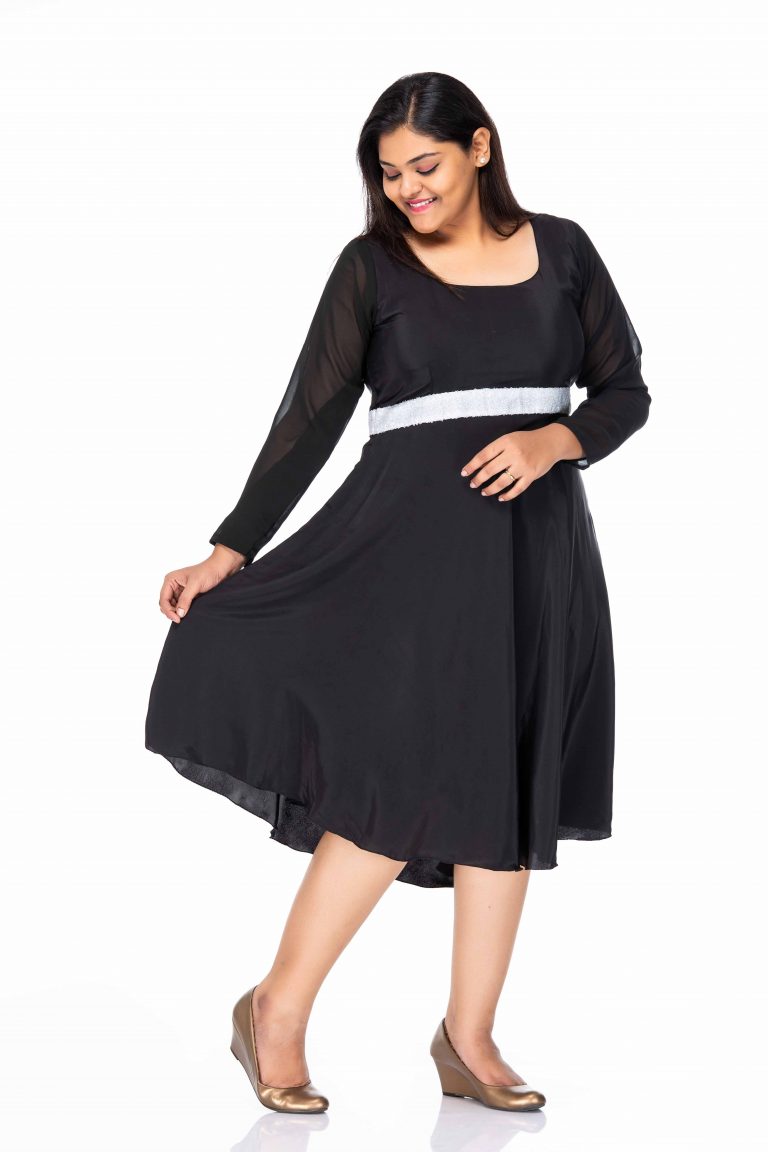 Knee Length Dress Plus Size Dress Black Party Wear Dress Lotuslane