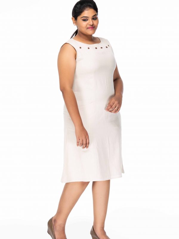 BEIGE FRONT PLUS SIZE POCKET DRESS