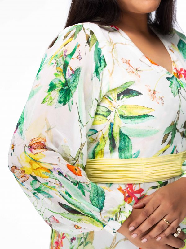 ELEGANT CREAM FLORAL PRINT WRAP PLUS SIZE MAXI DRESS