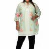 Plus size Floral Printed Green Plus Size Top - front