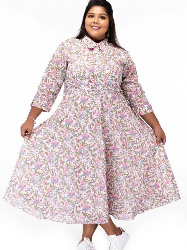 Plus size Kiss from a rose cotton hand block dress