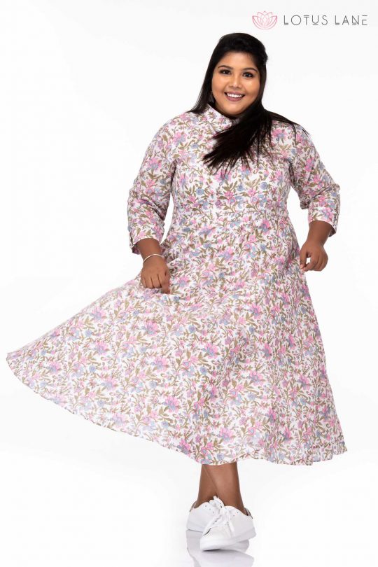 Plus size Kiss from a rose cotton hand block dress