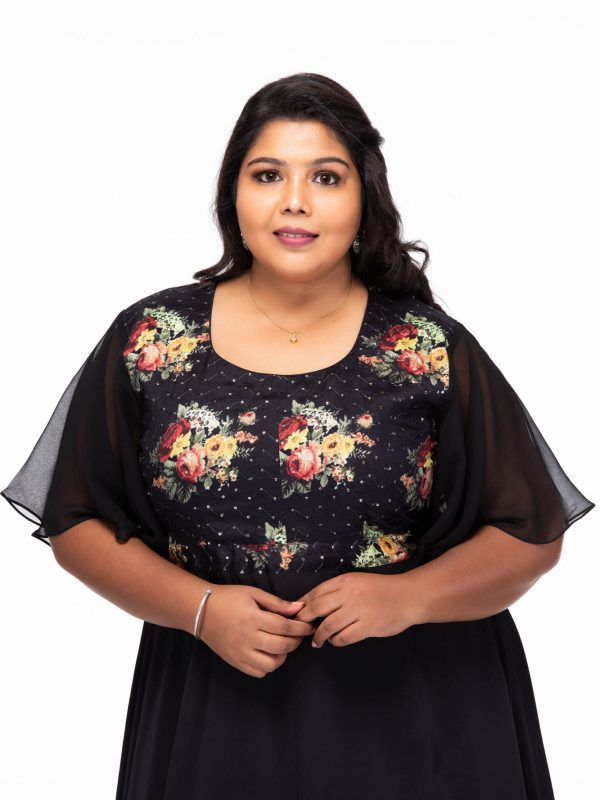 Plus size Starry Night Black Party Wear Dress - Neckline