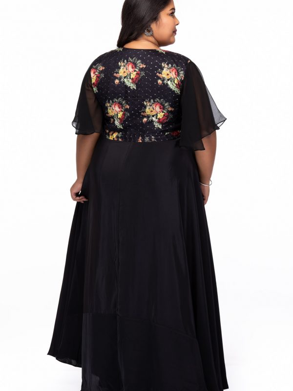 Plus size Starry Night Black Party Wear Dress - Back