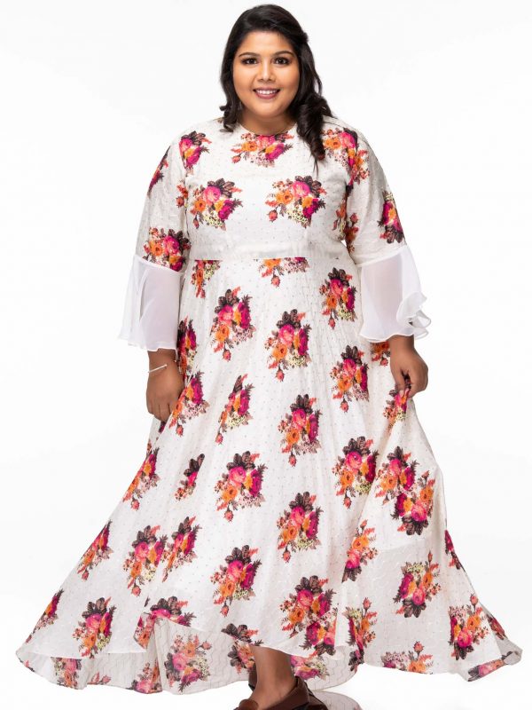 White floral plus size dress