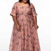 Plus Size Flowers and buds rose gold party wear dress