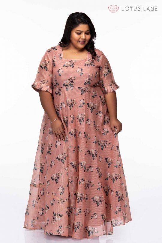 Plus Size Flowers and buds rose gold party wear dress