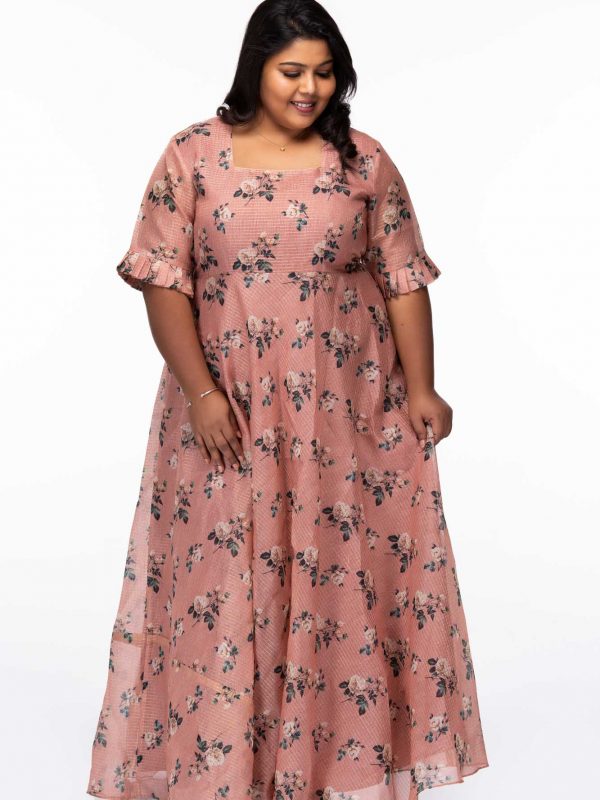 Plus Size Flowers and buds rose gold party wear dress