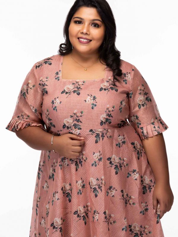 Plus Size Flowers and buds rose gold party wear dress