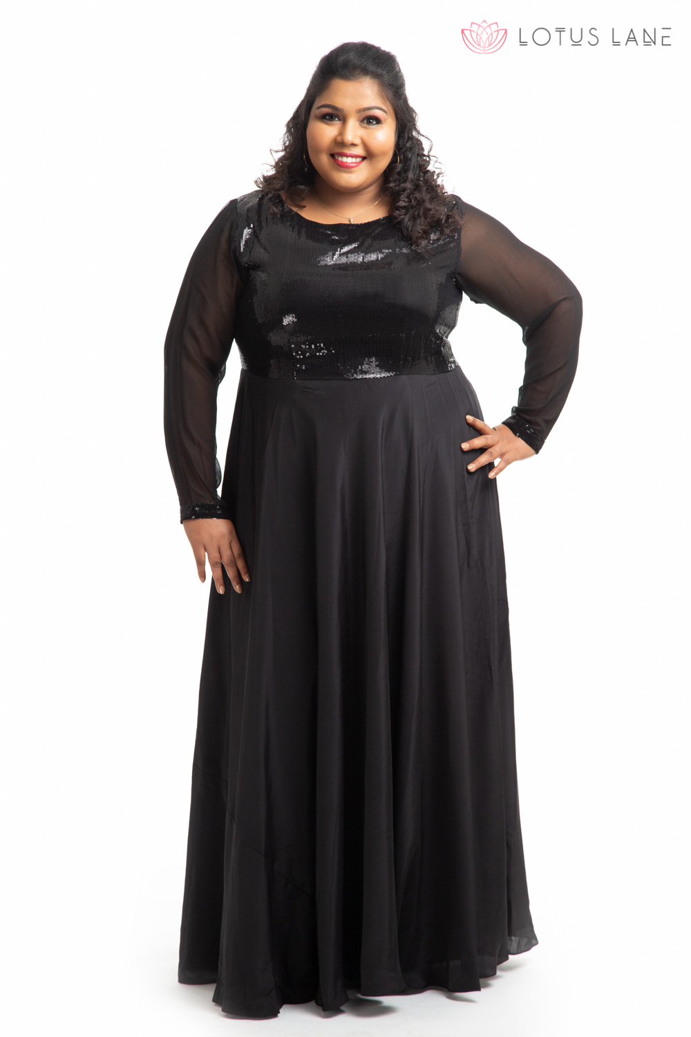 Sequined Maxi Dress - Black - Ladies