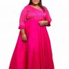 Collor neck with Pink brocade silk plus size dress 2