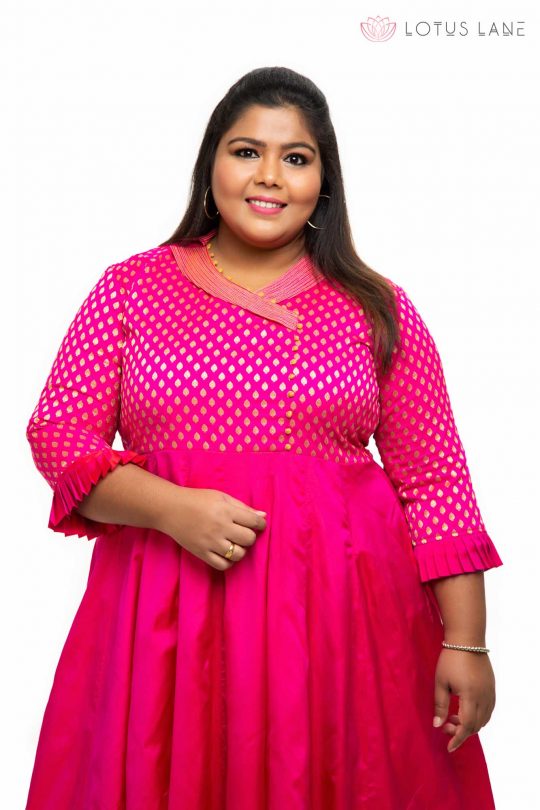 Collor neck with Pink brocade silk plus size dress 1