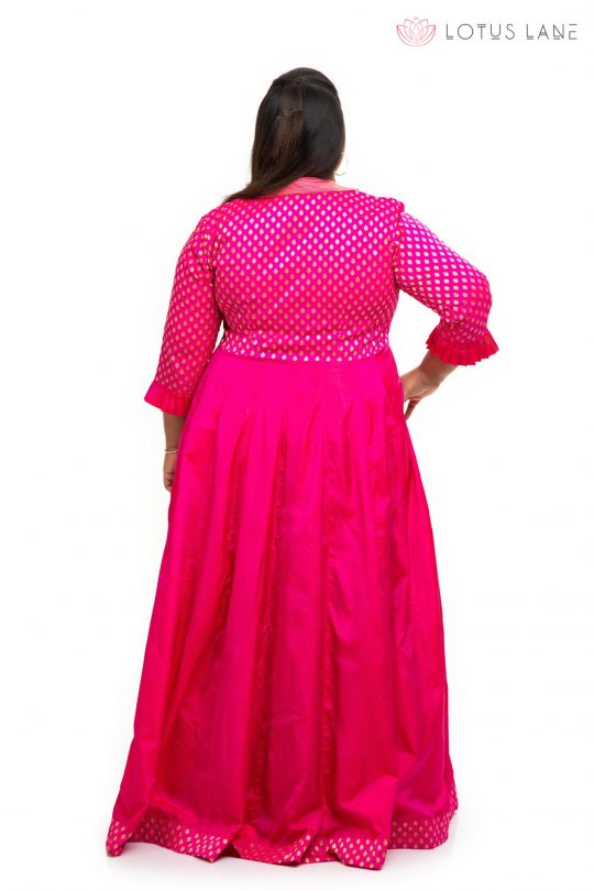 Collor neck with Pink brocade silk plus size dress