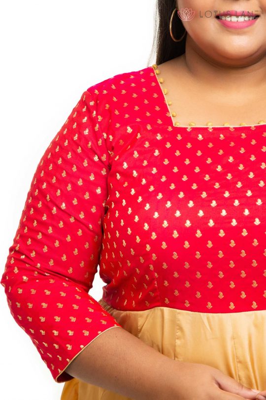 Red brocade silk plus size Dress 1
