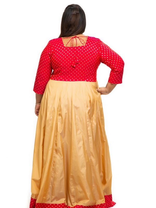 Red brocade silk plus size Dress back