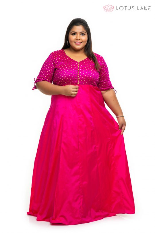 Pink sequin silk plus size Dress 1