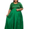 Green brocade plus size dress 4