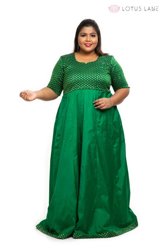 Green brocade plus size dress 2