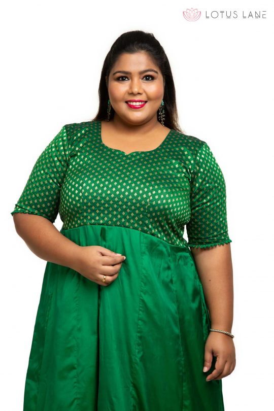 Green brocade plus size dress 1