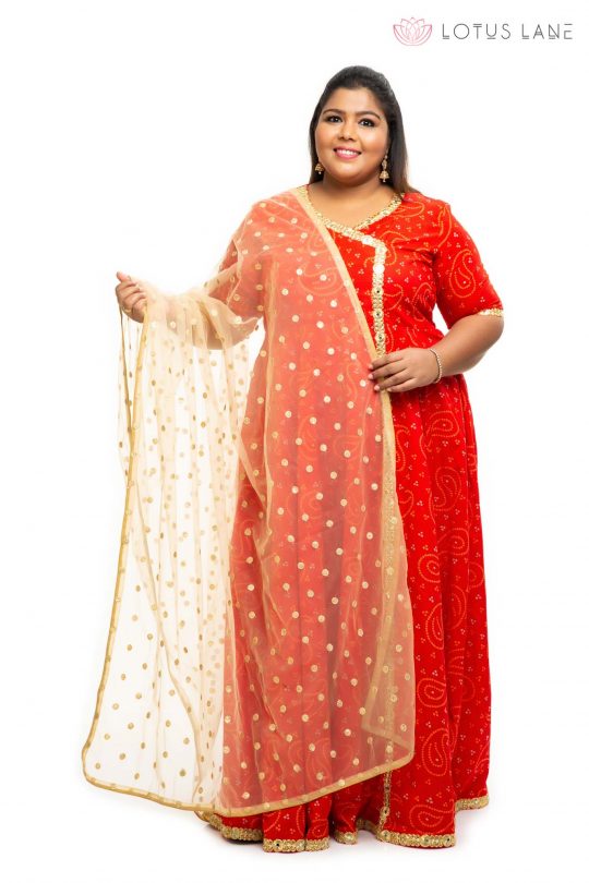 Red cotton angrakha plus size Dress 1
