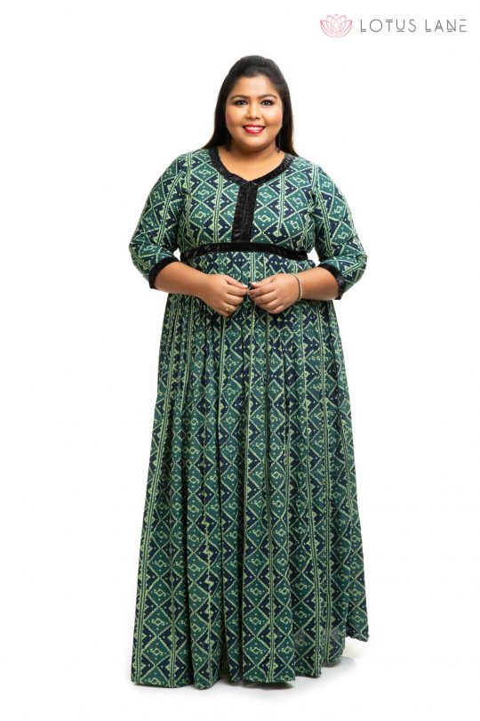 Green rayon printed plus size Dress 3