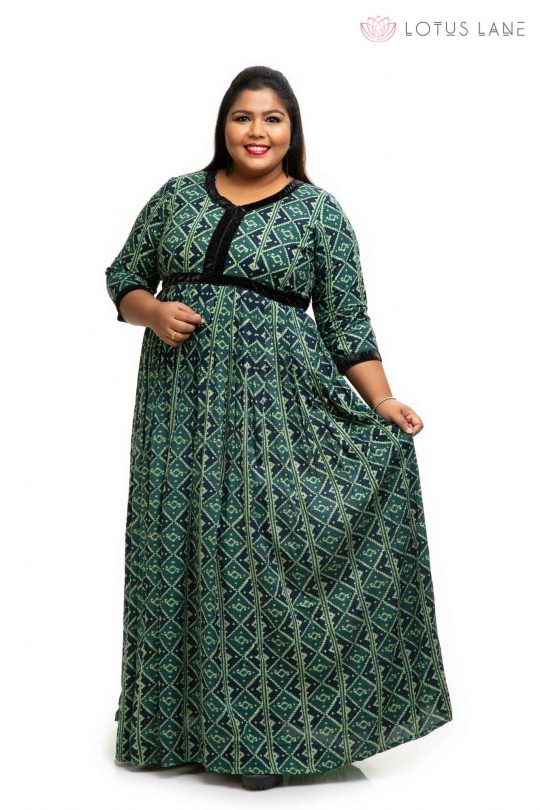 Green rayon printed plus size Dress 2