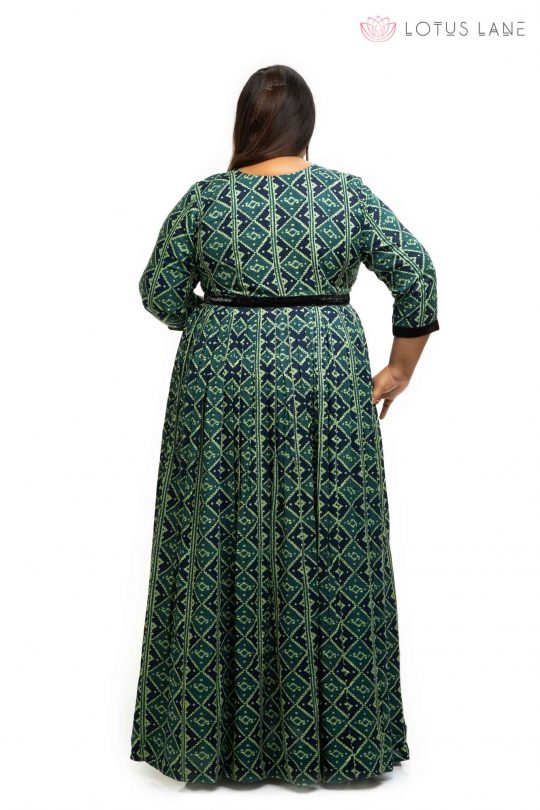 Green rayon printed plus size Dress back