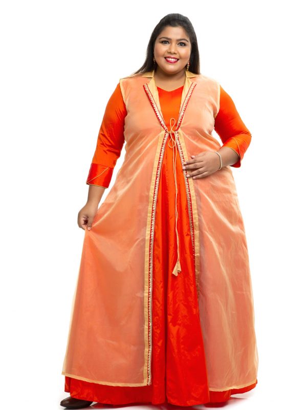 Orange with gold Organza plus size dress 2