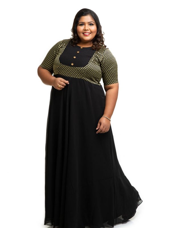 Black brocade ethnic plus size Dress 2