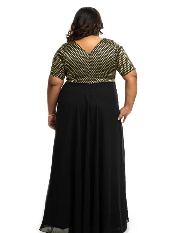 Black brocade ethnic plus size Dress back