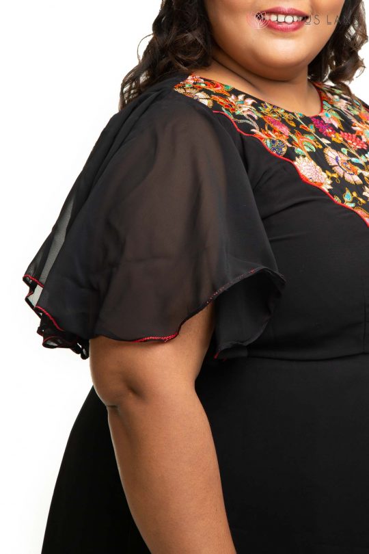 Black Georgette plus size dress with embroidery yoke 1