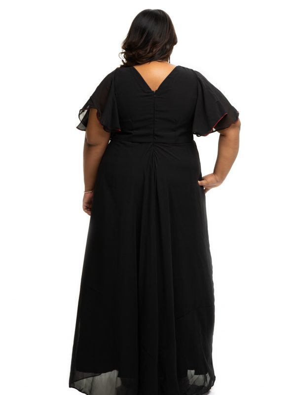 Black Georgette plus size dress with embroidery yoke back