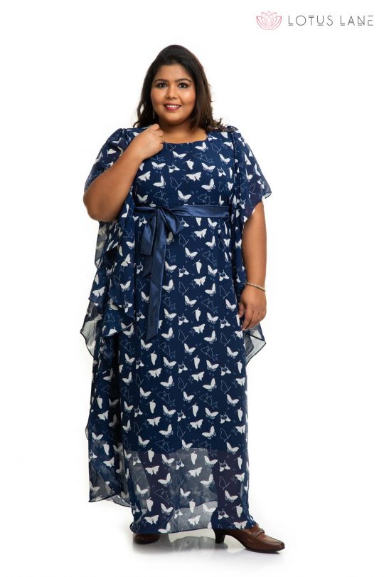 Navy blue printed Georgette Kaftan Dress 2