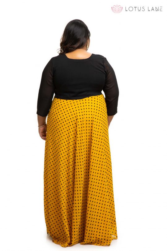 Yellow polka dot plus size dress back