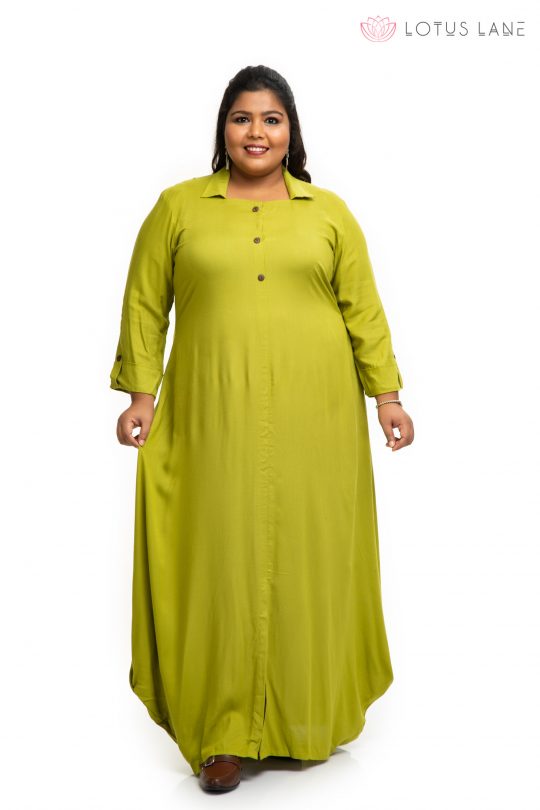 Green rayon shirt dress 1