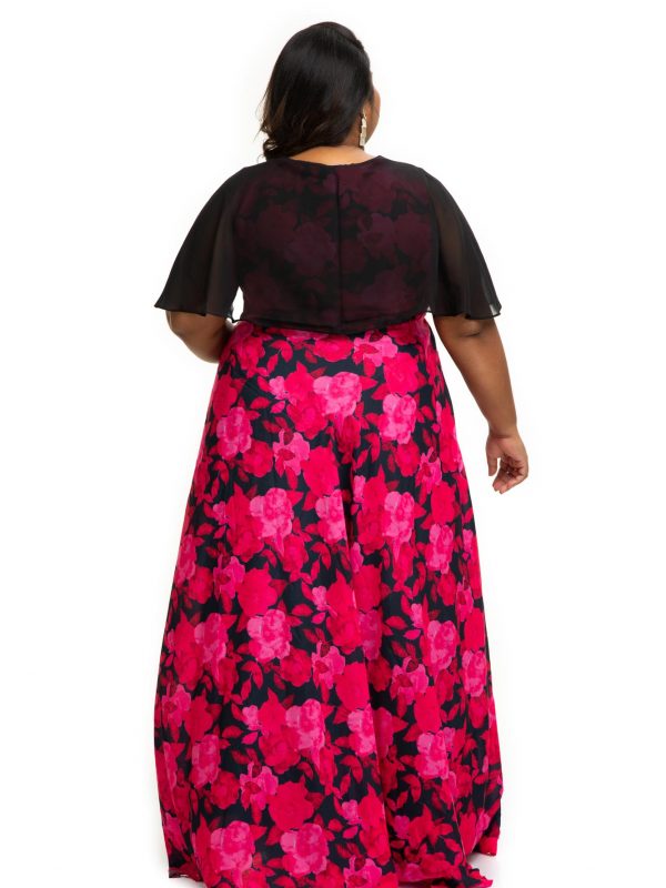 Rose and black printed modal satin plus size Dress Back